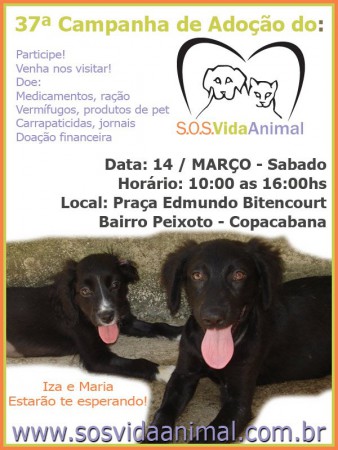 O Projeto Patinhas Carentes recebe a grande colaboração do SOS Vida Animal. Dois projetos unidos em nome de uma mesma causa: ajudar os animais carentes que tanto precisam, a encontrar um lar feliz e seguro para viver. As Campanhas de Adoção do SOS Vida An